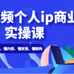 短视频个人ip商业实操课： 懂流量、懂内容、懂变现、懂架构（价值999元）