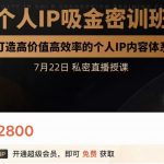 个人IP吸金密训班，打造高价值高效率的个人IP内容体系（价值12800元）