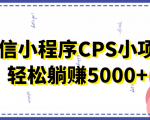 微信小程序CPS小项目，有微信就能做，轻松上手躺赚5000+