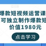 黑八爆款短视频运营课，新手学完可独立制作爆款短视频-价值1980元