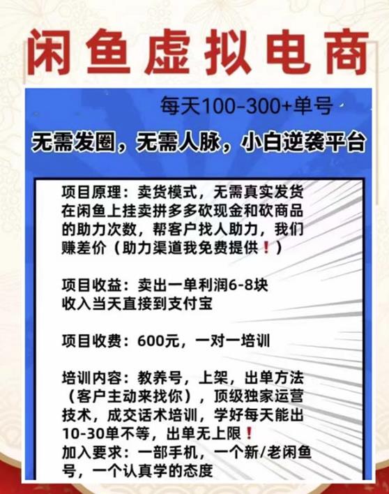 外边收费600多的闲鱼新玩法虚似电商之拼多多助力项目，单号100-300元