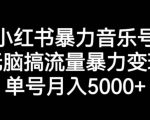 小红书暴力音乐号，无脑搞流量暴力变现，单号月入5000+