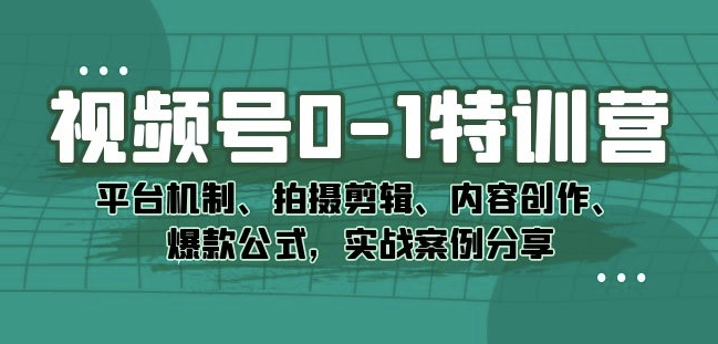 视频号0-1特训营：平台机制、拍摄剪辑、内容创作、爆款公式，实战案例分享[/erphpdown]