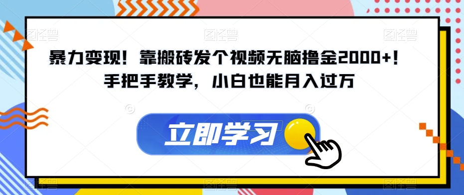 暴力变现！靠搬砖发个视频无脑撸金2000+！手把手教学，小白也能月入过万【揭秘】