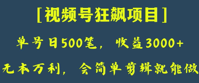 日收款500笔，纯利润3000+，视频号狂飙项目，会简单剪辑就能做【揭秘】