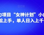 男粉暴力项目“女神计划”小白也可轻松上手，单人日入上千+【揭秘】