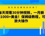 每天观看30分钟视频，一月躺赚1000+美金！保姆级教程，可放大操作【揭秘】