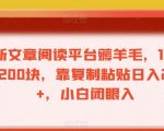 最新文章阅读平台薅羊毛，1万播放200块，靠复制粘贴日入200+，小白闭眼入【揭秘】