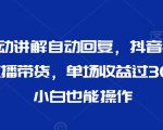 最新AI自动讲解自动回复，抖音平台24小时无人直播带货，单场收益过3000，纯小白也能操作【揭秘】