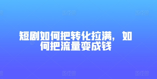 短剧如何把转化拉满，如何把流量变成钱