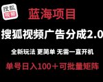 搜狐视频2.0 全新玩法成本更低 操作更简单 无需电脑挂机 云端自动挂机单号日入100+可矩阵【揭秘】