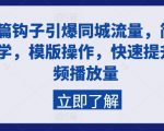 开篇钩子引爆同城流量，简单易学，模版操作，快速提升视频播放量