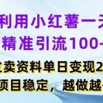 利用小红书一天精准引流100+，通过卖项目单日变现2k+，项目稳定，越做越香【揭秘】