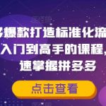 拼多多爆款打造标准化流程2.0，一套从入门到高手的课程，让你快速掌握拼多多