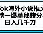 TikTok海外小说推文项目，榜一爆单秘籍分享，日入几千刀