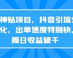 天涯神贴项目，抖音引流公众号转化，出单速度特别快，一周日收益破千