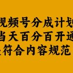 视频号分成计划当天百分百开通解决符合内容规范问题【揭秘】