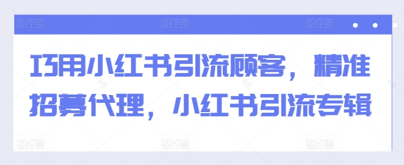 巧用小红书引流顾客，精准招募代理，小红书引流专辑