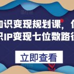 普通人知识变现规划课，像素级拆解知识IP变现七位数路径规划