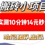 搬砖小项目，实测10分钟14元秒到，每天稳定几张(赠送必看稳定)