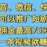 抖音微信快手都可以推广短剧了，佣金最高75%，有人靠一条视频就挣了2W