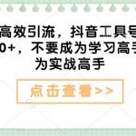 创业粉高效引流，抖音工具号玩法，日引300+，不要成为学习高手，要成为实战高手