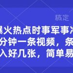 抖音爆火热点时事军事冲突类视频，十分钟一条视频，条条原创，日入好几张，简单易上手