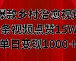 爆款乡村治愈视频，单条视频点赞15W+单日变现1k