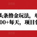 野路子头条撸金玩法，单号收益20~200+每天，项目包落地